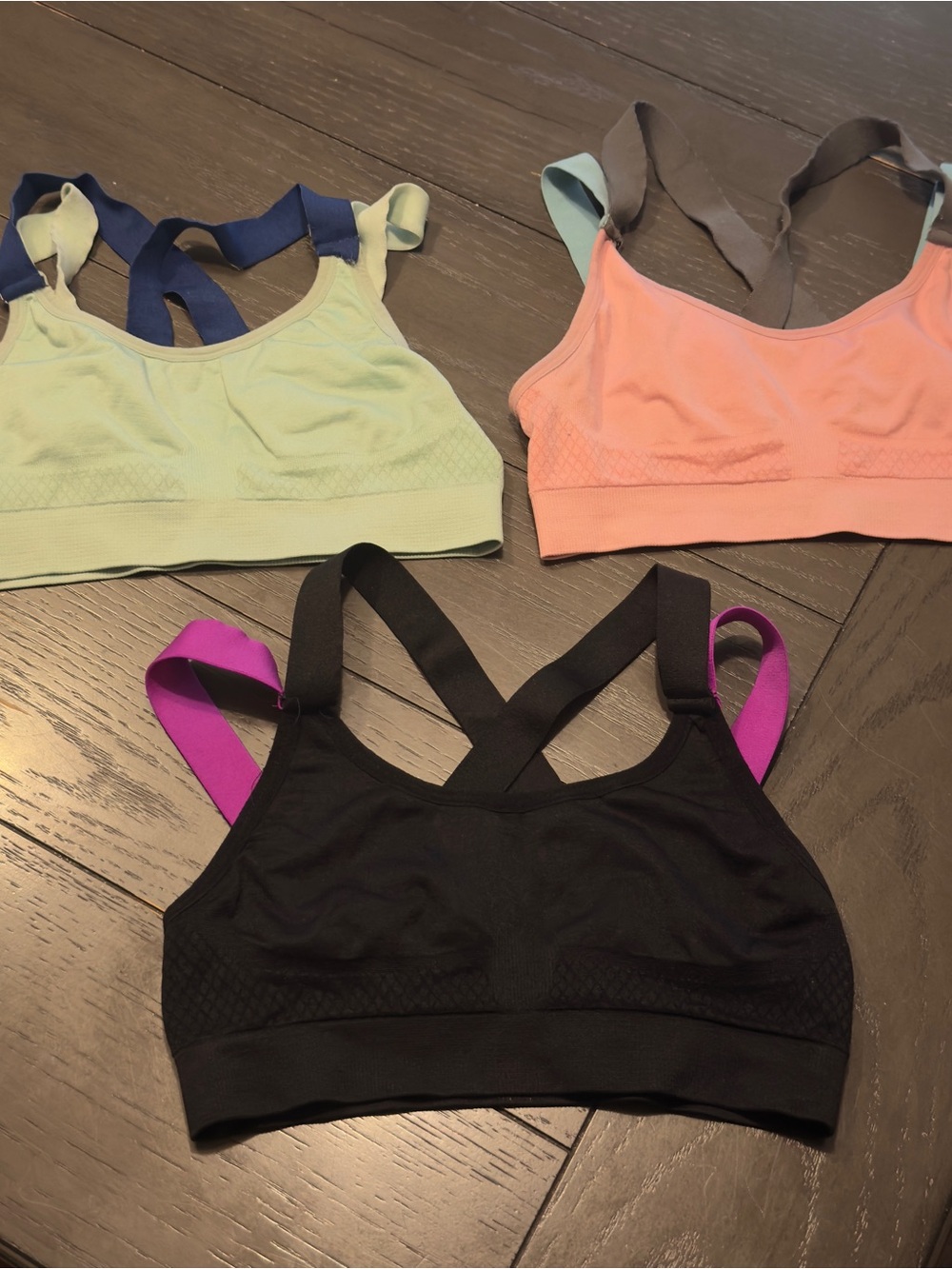 Girls XL Seamless Crossback Sports Bra - Black, Mint & Coral